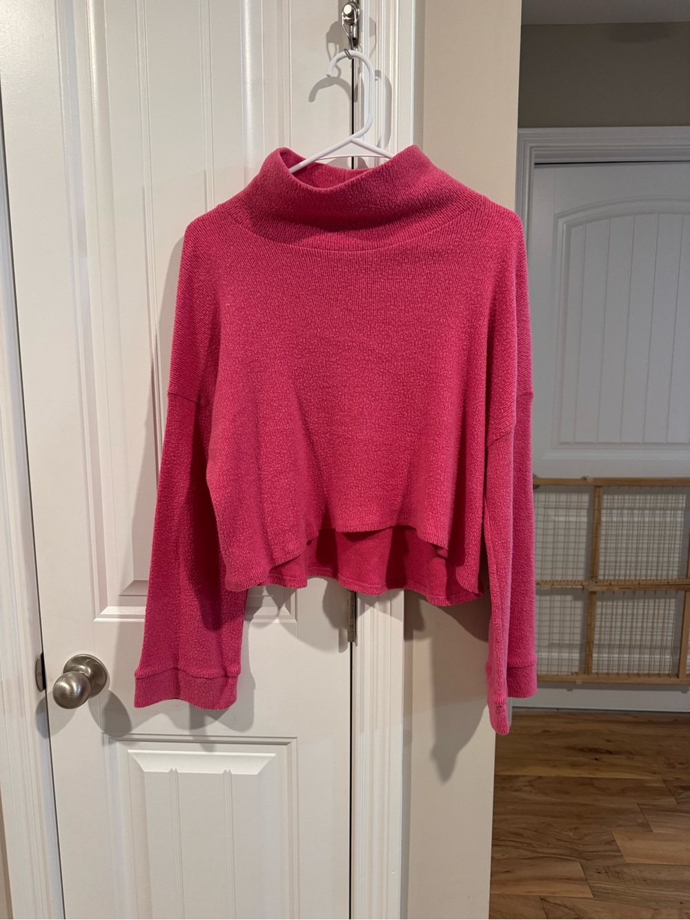 Cherish Cropped Turtleneck Sweater in Hot Pink